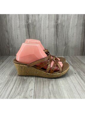 Skechers Wedge Sandals Womens Size 9 Beverlee Tiger Posse Brown Slip On Shoes